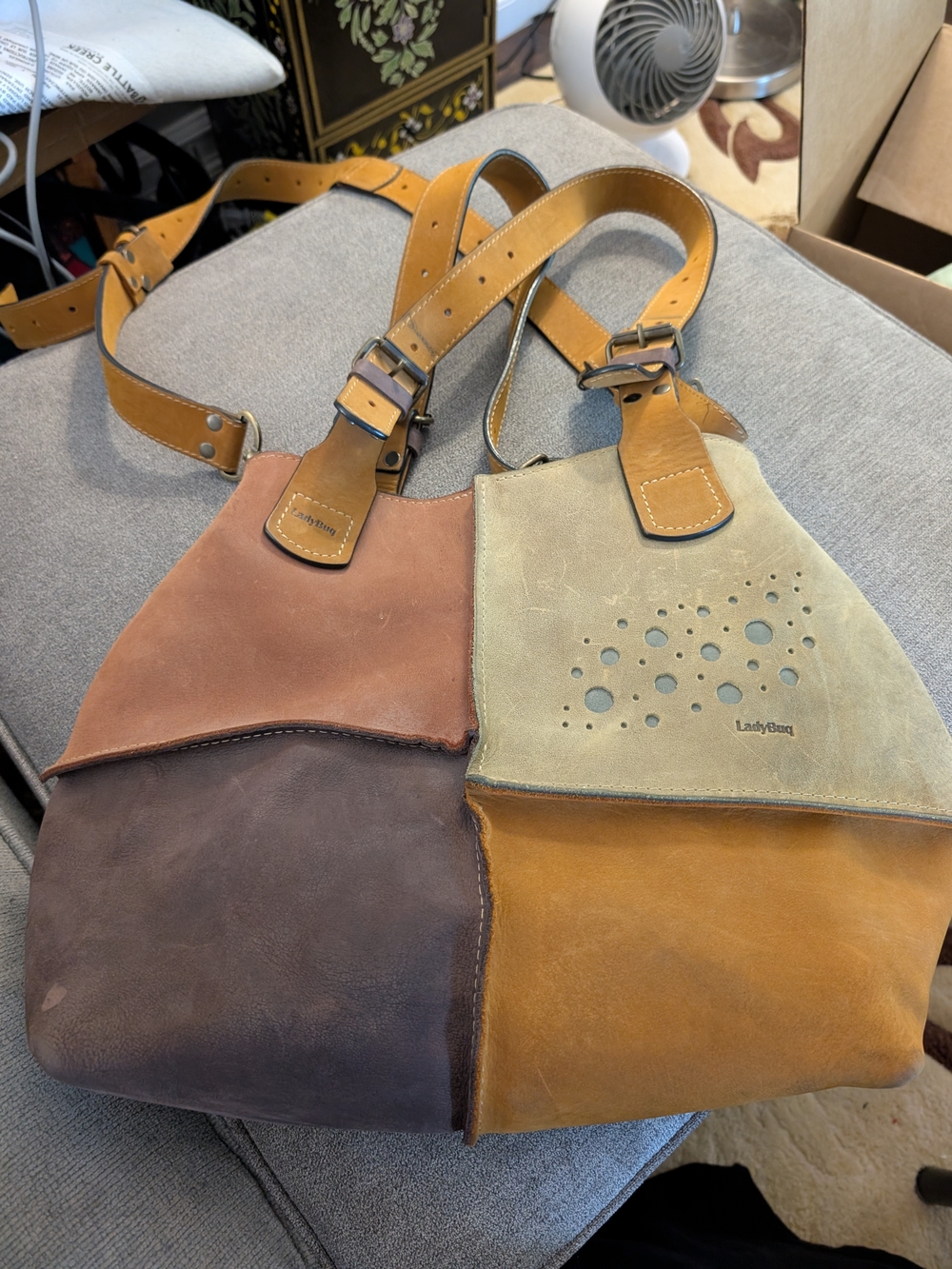 Patchwork Suede & Leather Crossbody Bag - Multi Brown Ladybuq Art Studio, Alicja